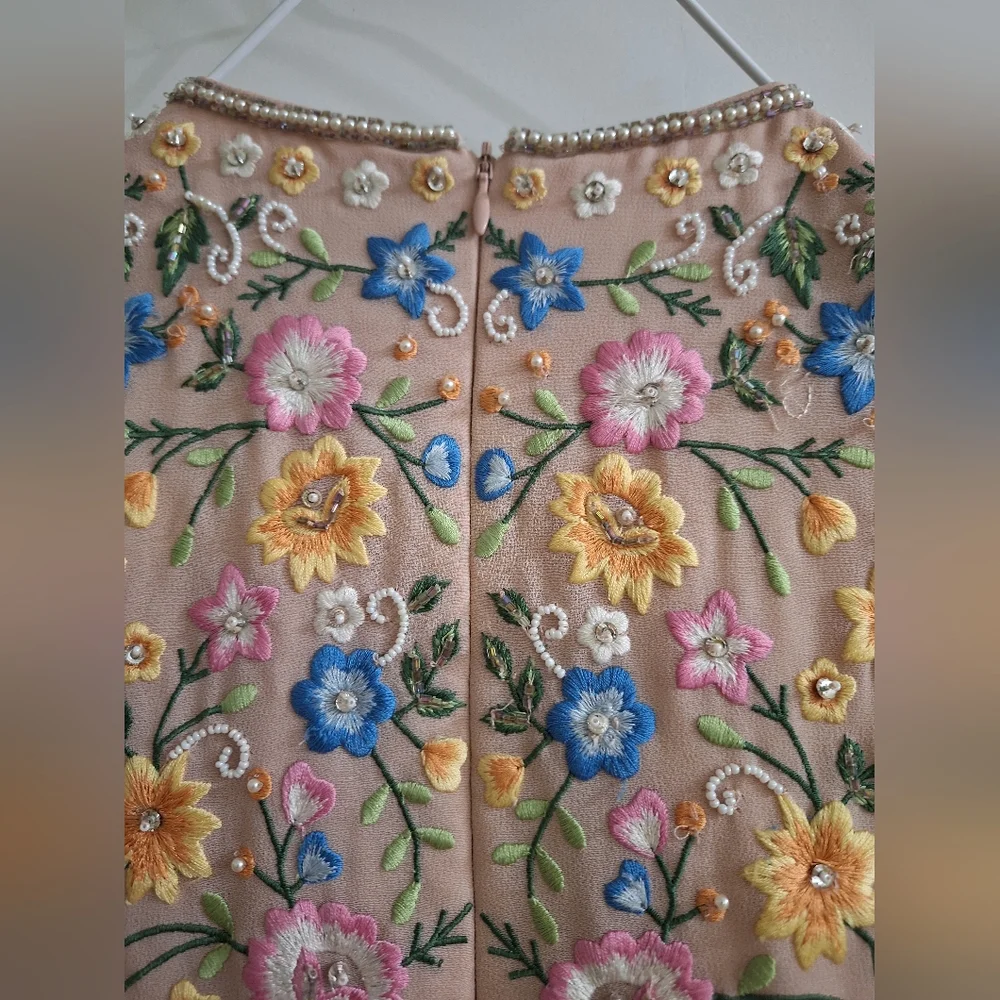 Needle & Thread fully beaded embroidered floral sleeveless shift mini dress 2 - Picture 12 of 13